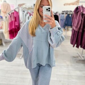 POL Blue and Pink Striped Oversized Sweater